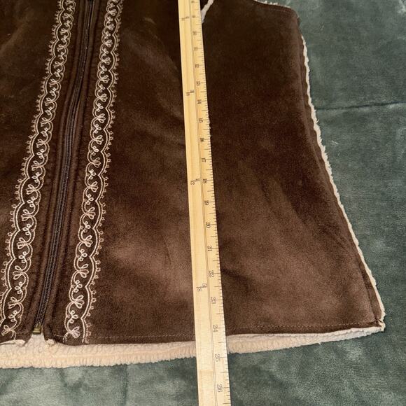Lucy & Laurel Hooded Vest Womens XL Brown Suede Winter Faux Fur Lining Full Zip - Picture 6 of 7